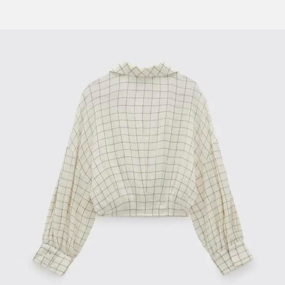 Zara Plaid Cropped Wrap Collar Top Size Large - Picture 3 of 14